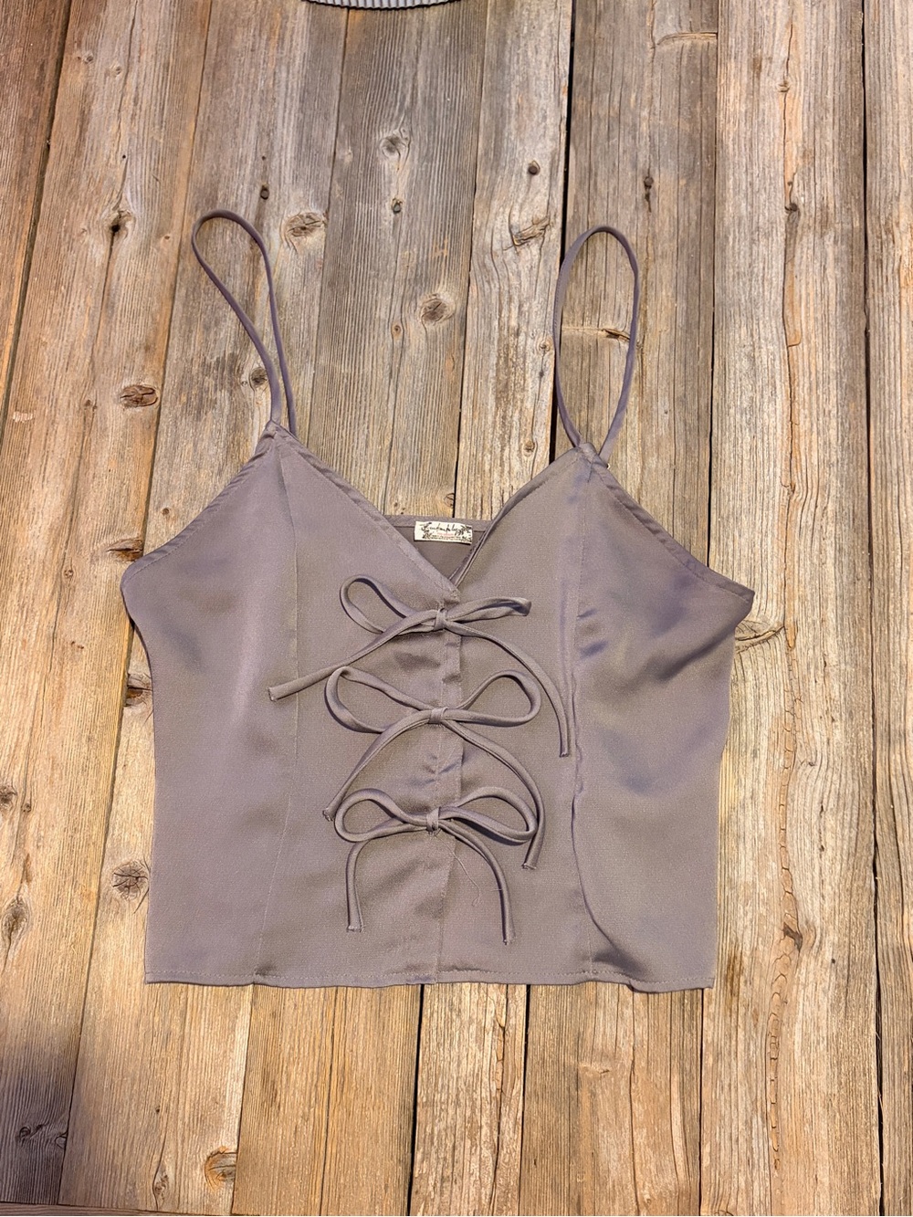 Free People We The Free Gray Tie Front Camisole Tank Top Size S Y2K Boho